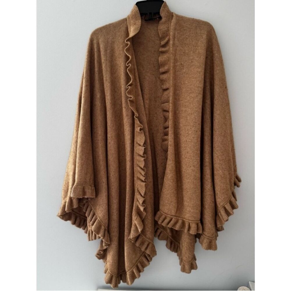🛍️Talbots Camel Ruffle Trim Open Front Knit Cardigan Wrap